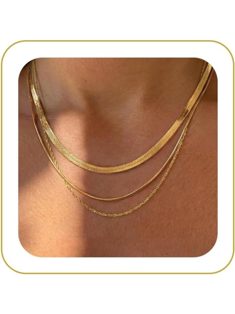 Women's Necklace Set Gold Non Tarnish Chunky 14k Gold Plated Layered Necklaces